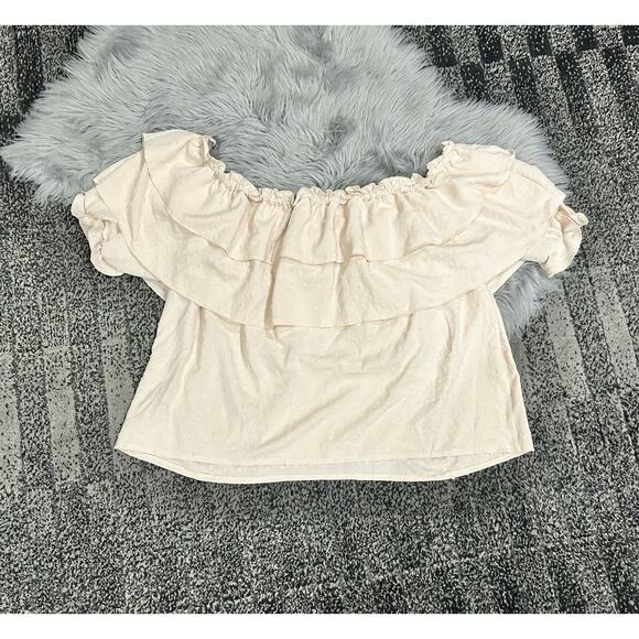 Joress Curve Plus Sized Cream Swiss Dots Off Shoulder‎ Top 2XL - Picture 1 of 3